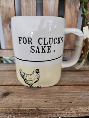 Rae Dunn "FOR CLUCKS SAKE" Adorable Rooster Mug